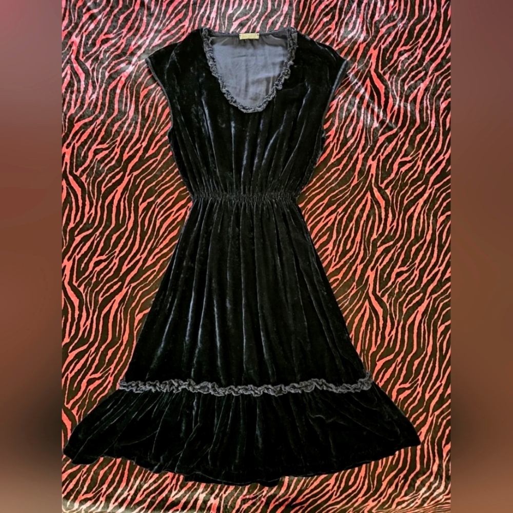 TENSIONE IN Italian Designer Sapphire Blue Velvet Fairycore Dress Sz L fairy vtg